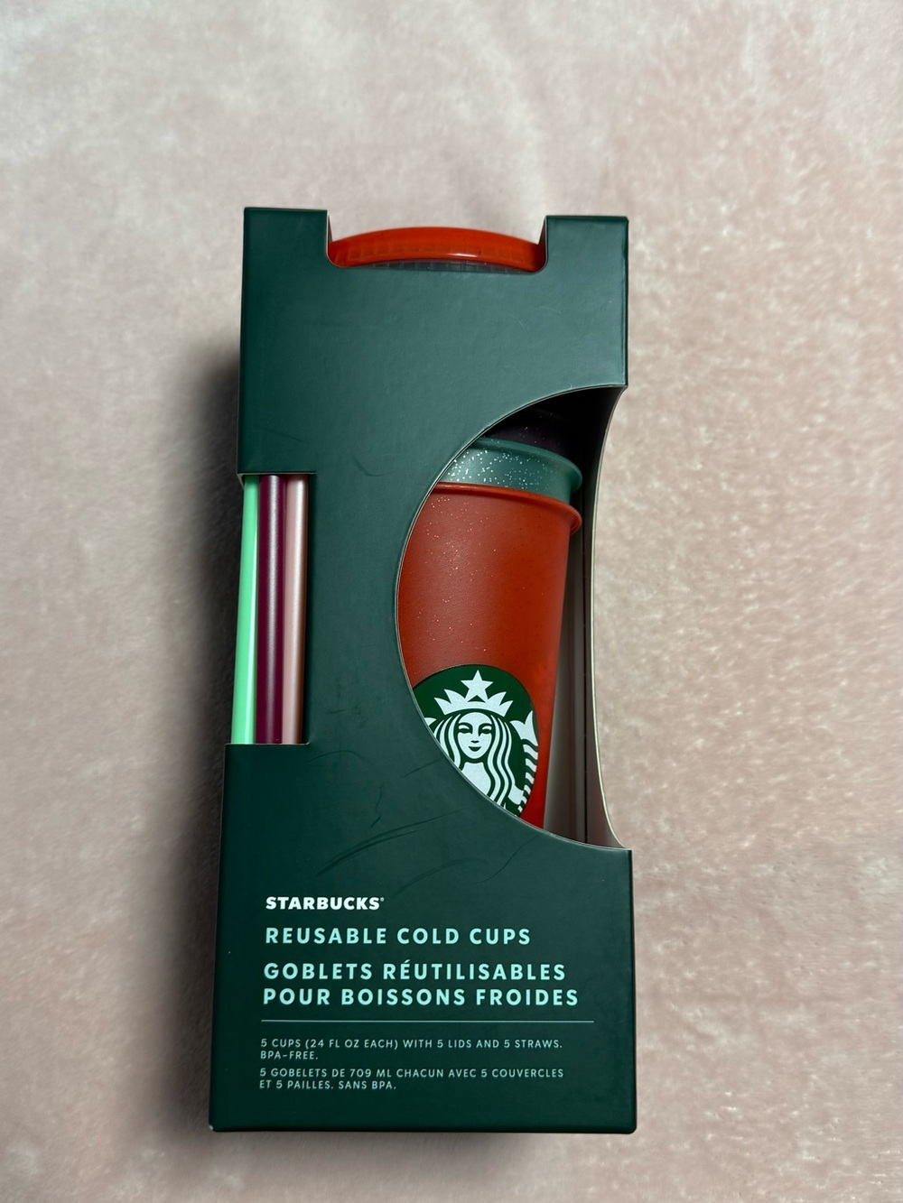 Starbucks HOLIDAY SPARKLE Reusable Cold Cup with Lid and Straws